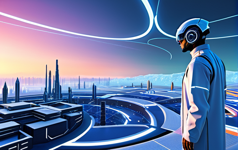 A professional digital artist, fully clothed in a modest, modern tech-wear outfit, stands contemplatively on a pristine virtual land plot within a futuristic, vibrant Metaverse. The individual is in a natural pose, looking out over the expansive digital landscape, perhaps with a holographic blueprint of a unique virtual structure hovering near their well-formed hand. The background features various stylized, illuminated virtual buildings and creative structures on adjacent digital land parcels under a cyber-futuristic sky. The ground is rendered with clean, geometric patterns. Bright, high-key lighting, professional photography style, sharp focus, vibrant colors, clean aesthetic. safe for work, appropriate content, fully clothed, professional, perfect anatomy, correct proportions, natural body proportions, well-formed hands, proper finger count.